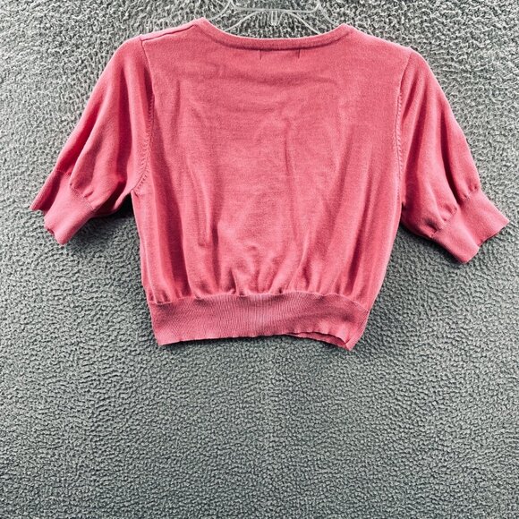 Liz Claiborne Womens Cropped Cardigan Sweater 14 Pink Preppy Retro Cottagecore - Picture 2 of 8